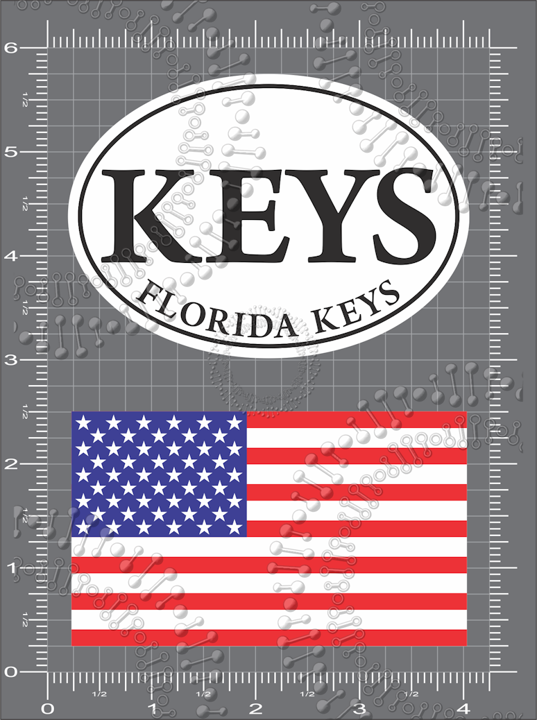 Florida Keys - White KEYS Oval and USA Flag Decal