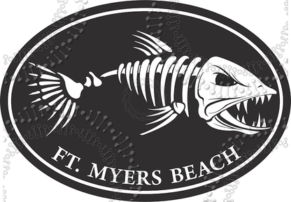 Fort Meyers Beach, FL - Black Fishbonz Decal