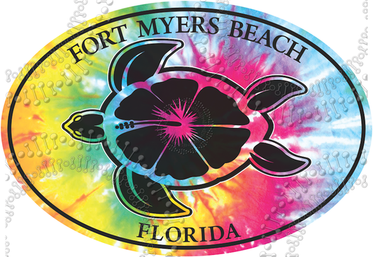 Fort Meyers Beach, FL - Tie Dye Turtle Decal