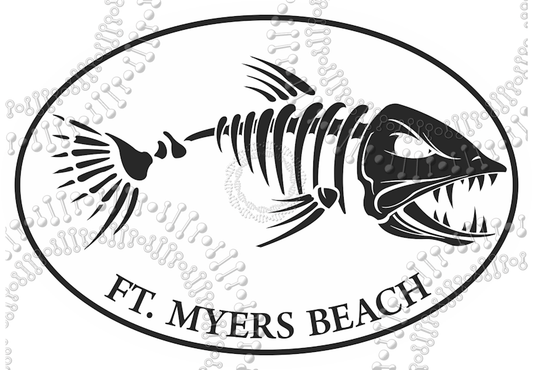 Fort Meyers Beach, FL - White Fishbonz Decal