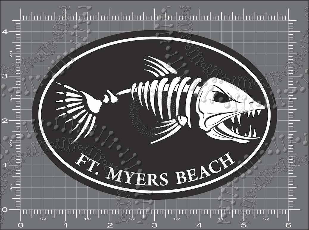 Fort Meyers Beach, FL - Black Fishbonz Decal