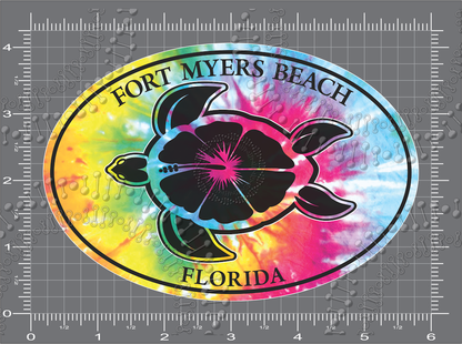 Fort Meyers Beach, FL - Tie Dye Turtle Decal