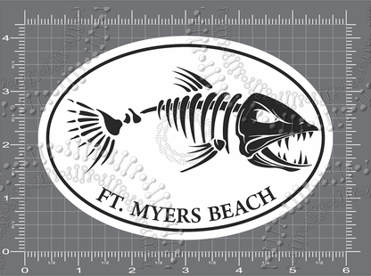 Fort Meyers Beach, FL - White Fishbonz Decal
