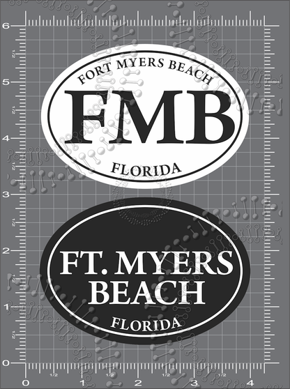 Fort Myers Beach, FL - Black and White Decal