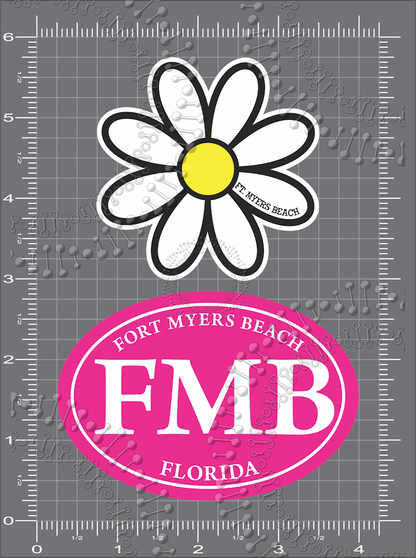 Fort Myers Beach, FL - White Daisy and Pink FMB Decal
