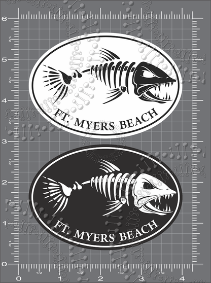 Fort Mywers Beach, FL - Black and White Fishbonz Decal