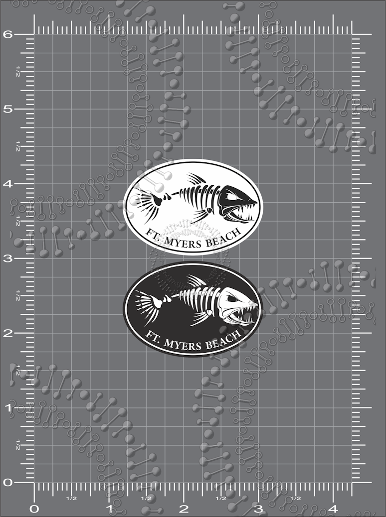 Fort Mywers Beach, FL - Black and White Fishbonz Decal