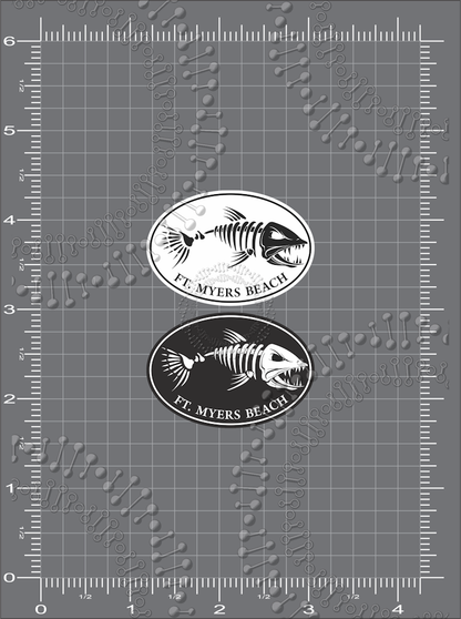 Fort Mywers Beach, FL - Black and White Fishbonz Decal
