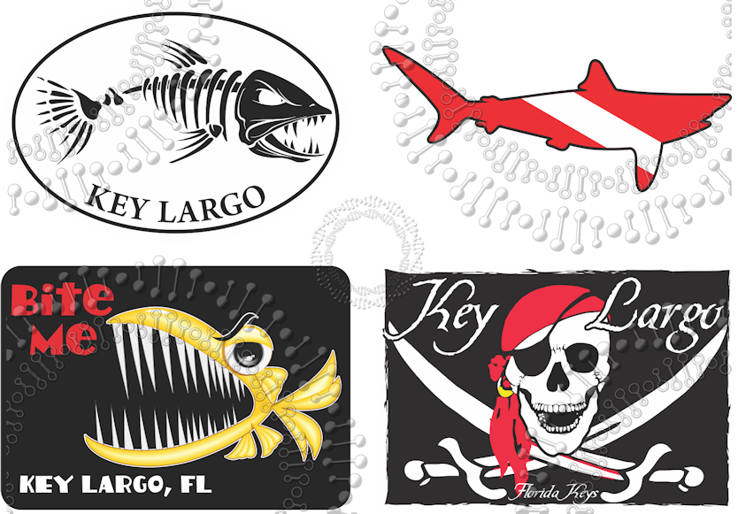 Key Largo, FL - Assorted Pirate, Dive, Bite Me, Fishbonz Decal