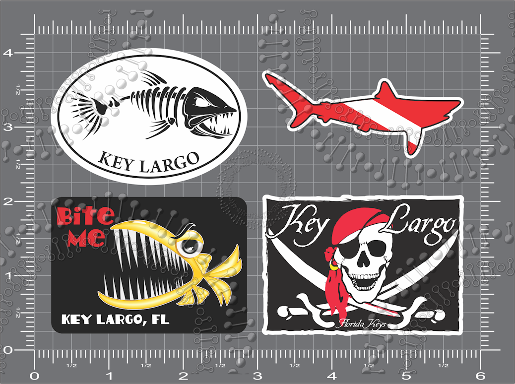 Key Largo, FL - Assorted Pirate, Dive, Bite Me, Fishbonz Decal