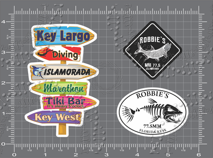 Key Largo, FL - Directional Sign with Robbies Diamond Fish and White Fishbonz Decal