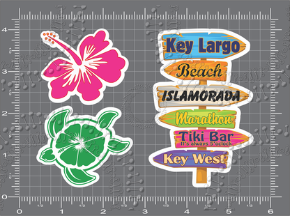 Key Largo, FL - Directional Sign with Turtle and Hibiscus Decal