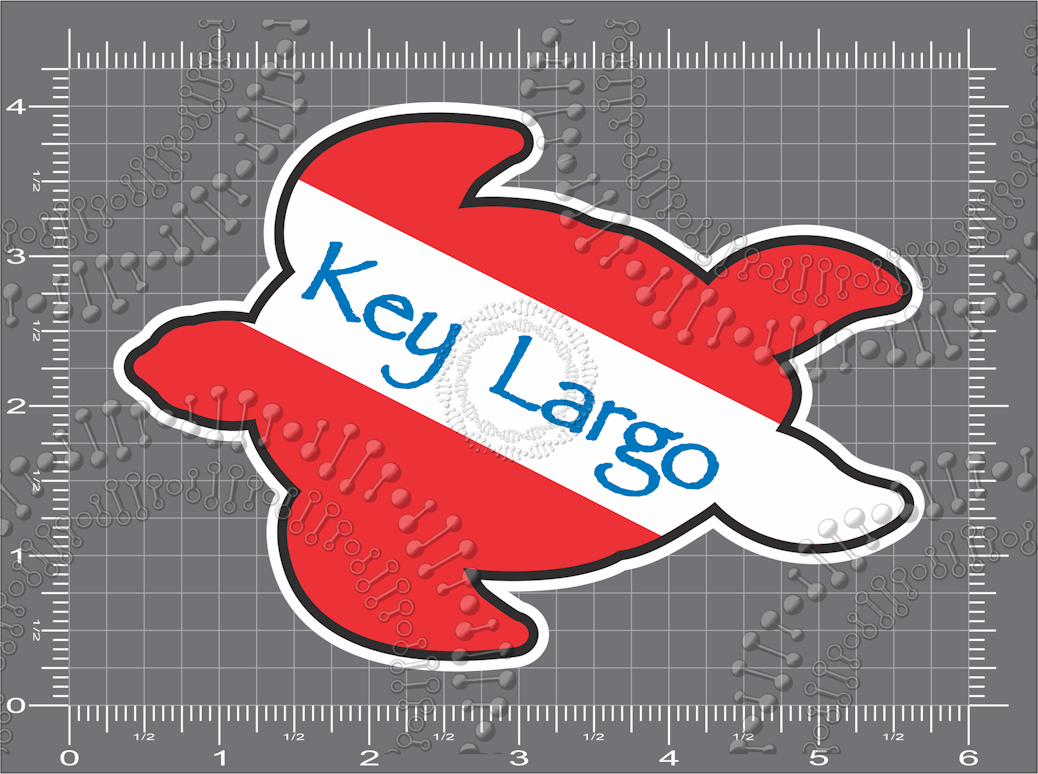 Key Largo, FL - Dive Turtle with Blue Text Decals