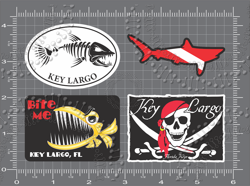 Key Largo, FL - Fishbonz, Dive Shark, Bite Me and Pirate Decal