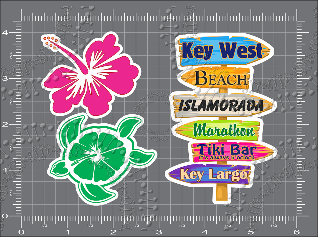Key West, FL - Directional Sign with Turtle and Hibiscus Decal