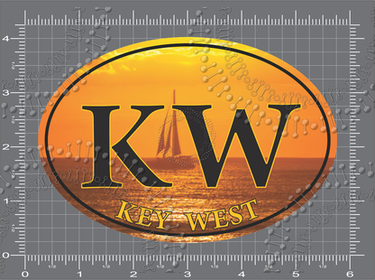 Key West, FL - KW Sailboat at Sunset Decal