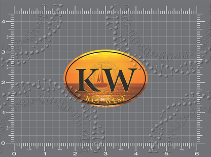 Key West, FL - KW Sailboat at Sunset Decal