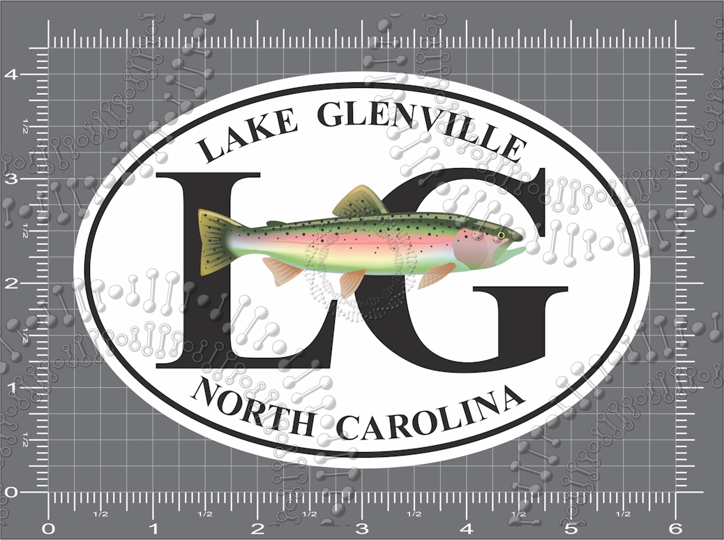 Lake Glenville, NC - White LG Oval with Fish Decal