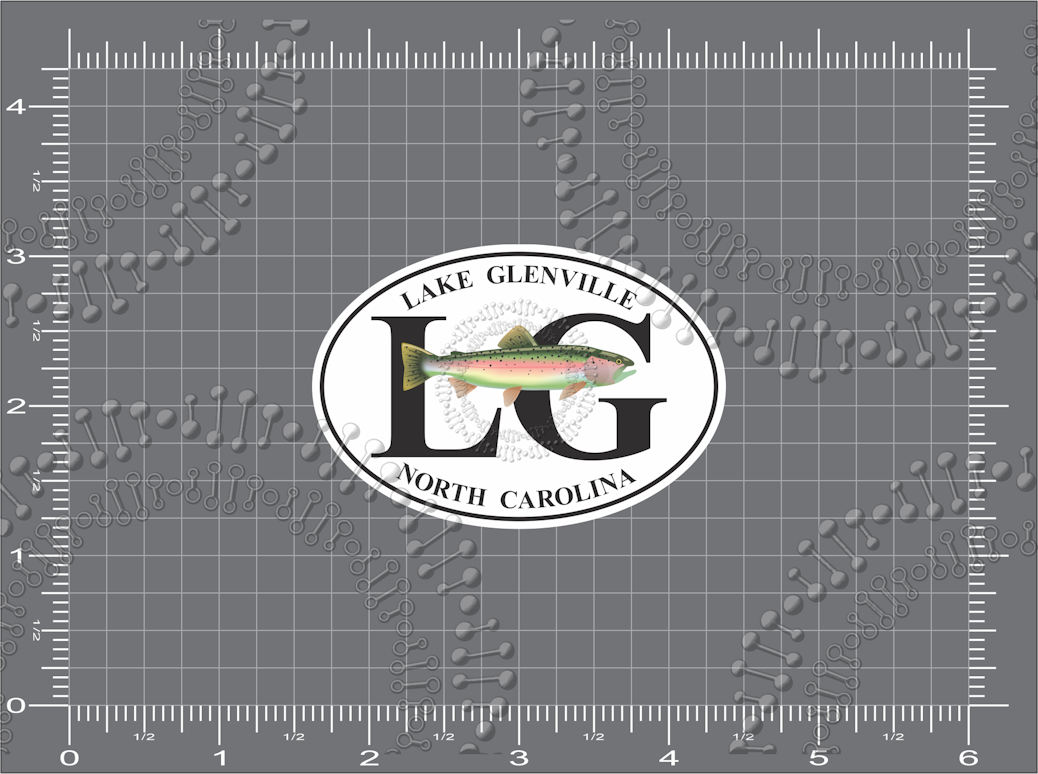 Lake Glenville, NC - White LG Oval with Fish Decal