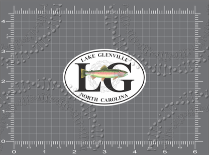 Lake Glenville, NC - White LG Oval with Fish Decal