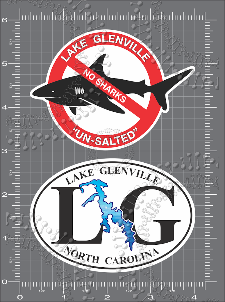 Lake Glenville, NC - White LG Oval with Fish and No Salt Shark Decal