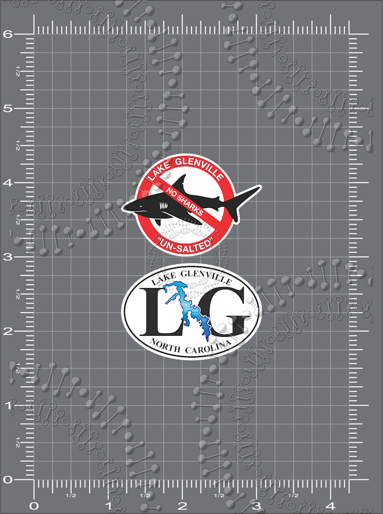 Lake Glenville, NC - White LG Oval with Fish and No Salt Shark Decal