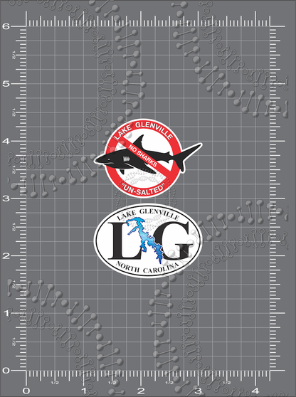 Lake Glenville, NC - White LG Oval with Fish and No Salt Shark Decal