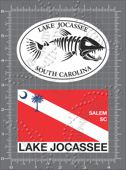 Lake Jocasse, SC - Lake Jocasse Dive Flag and White Fishbonz Decal