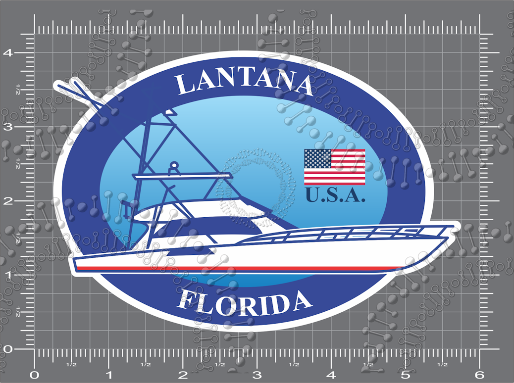 Lantana, FL -Blue Boat with Flag Decal