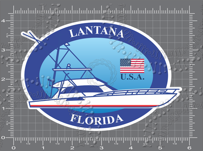 Lantana, FL -Blue Boat with Flag Decal