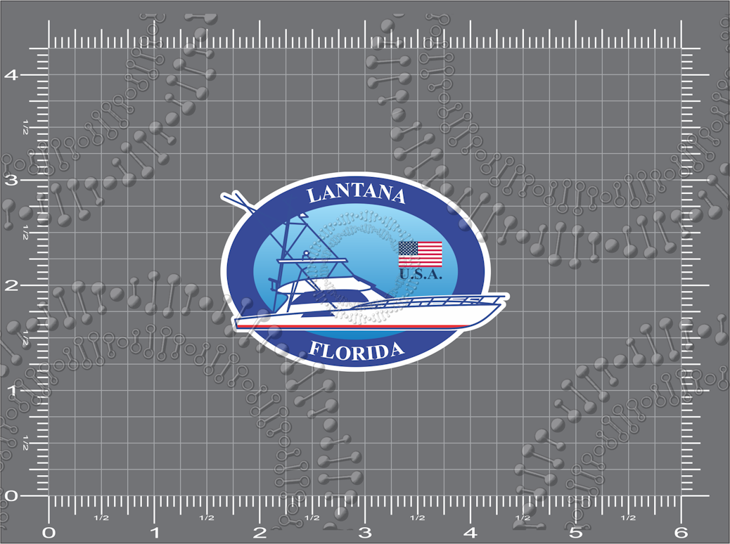 Lantana, FL -Blue Boat with Flag Decal