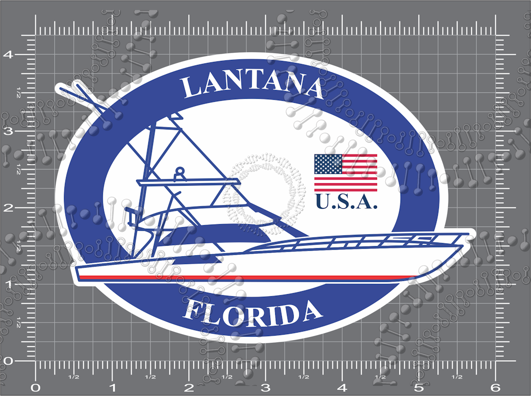 Lantana, FL -White Boat with Flag Decal