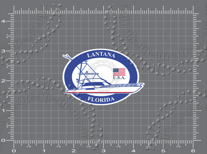 Lantana, FL -White Boat with Flag Decal