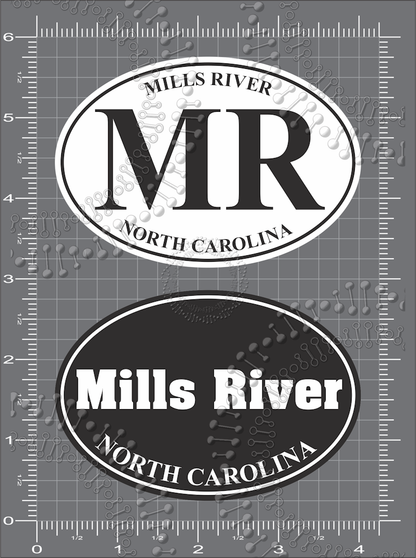 Mills River, NC - Black and White MR and Mills River Decal