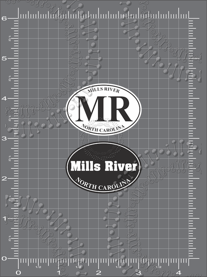 Mills River, NC - Black and White MR and Mills River Decal