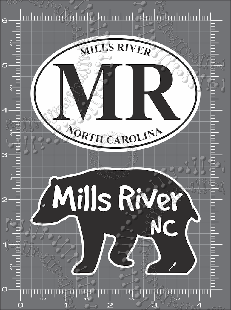Mills River, NC - MR White Oval and Black Bear Decal