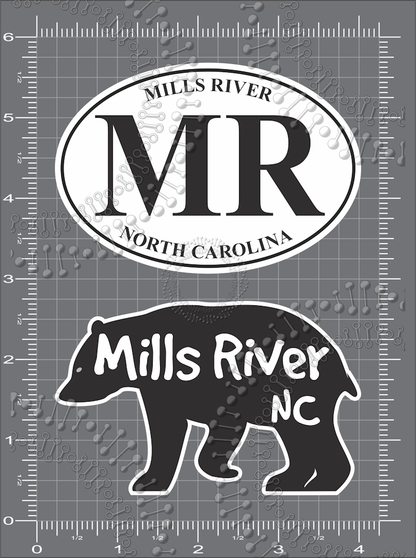 Mills River, NC - MR White Oval and Black Bear Decal