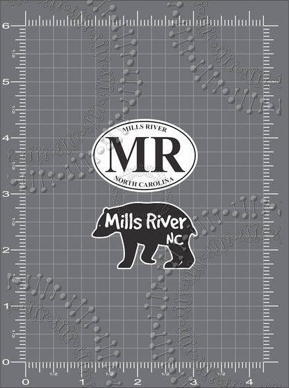 Mills River, NC - MR White Oval and Black Bear Decal