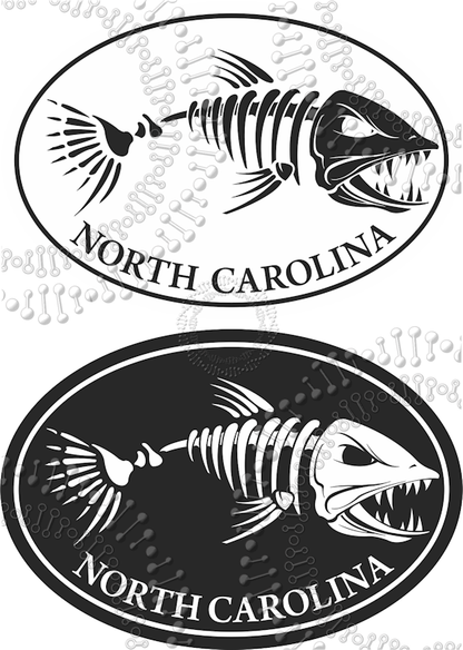 North Carolina - Black and White Mini Fishbonz Decal