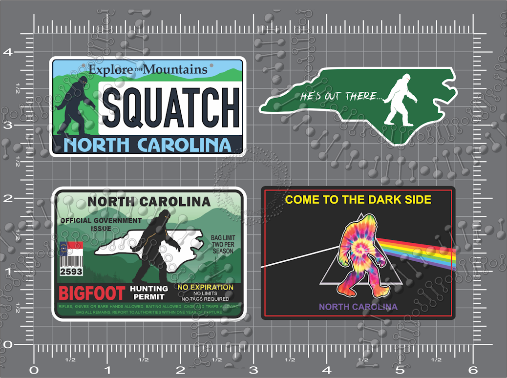 North Carolina - 4 Assorted Bigfoot Decals