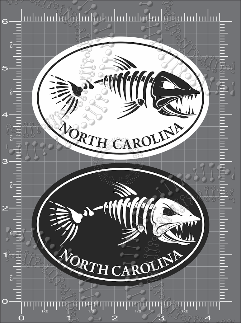 North Carolina - Black and White Mini Fishbonz Decal
