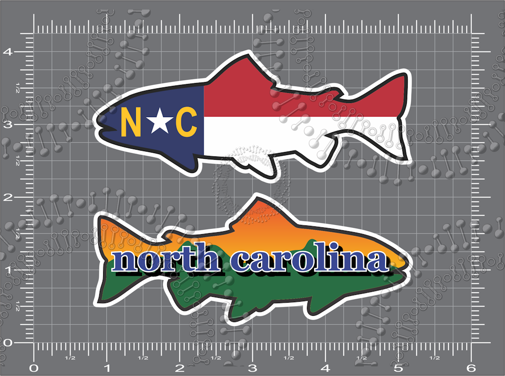 North Carolina - NC Flag Fish and Fish with Forest and Sunset Decal