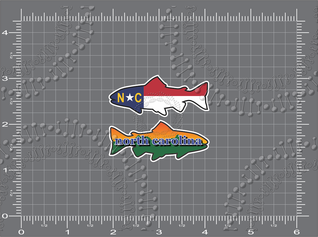 North Carolina - NC Flag Fish and Fish with Forest and Sunset Decal