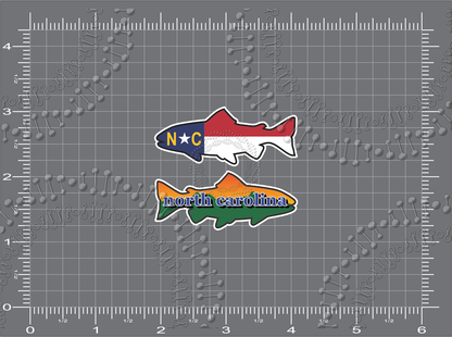 North Carolina - NC Flag Fish and Fish with Forest and Sunset Decal