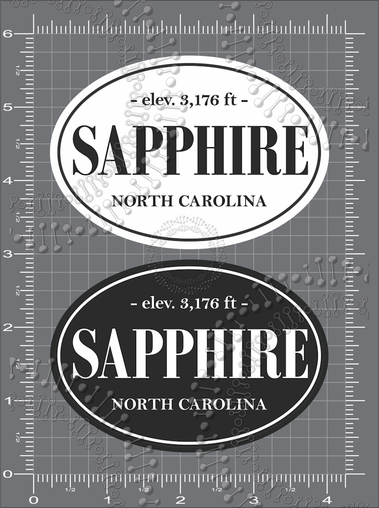 Sapphire, NC - Black and White Sapphire with Elevation Decal