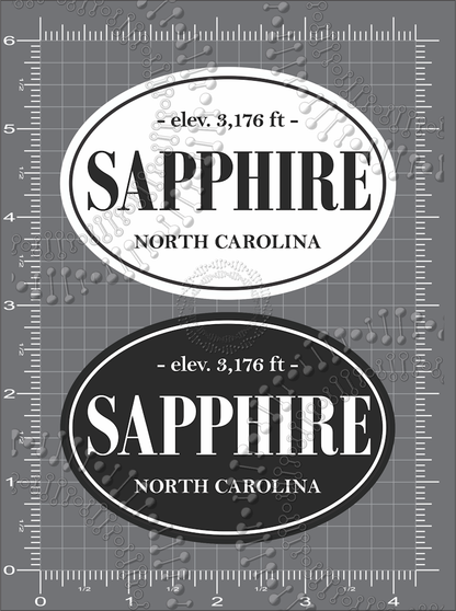 Sapphire, NC - Black and White Sapphire with Elevation Decal