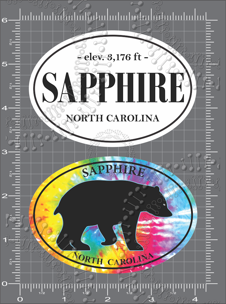 Sapphire, NC - Sapphire White and Bear Tie Dye Decal