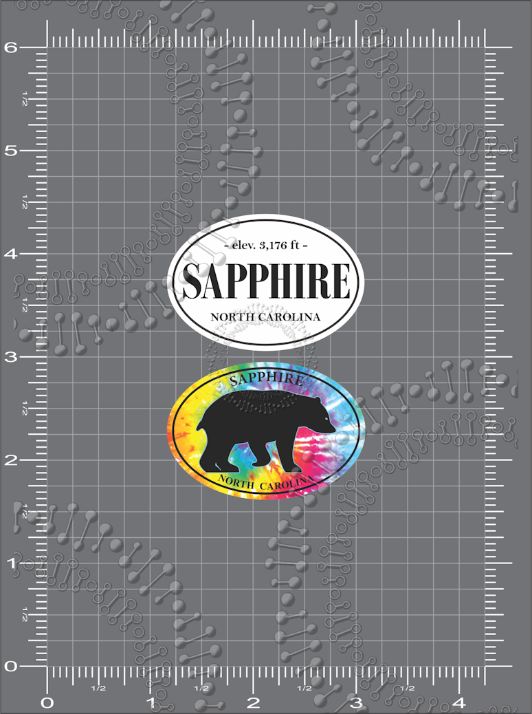 Sapphire, NC - Sapphire White and Bear Tie Dye Decal