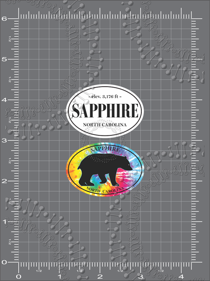 Sapphire, NC - Sapphire White and Bear Tie Dye Decal