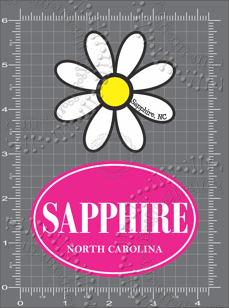 Sapphire, NC - White Daisy and Pink Oval Decal